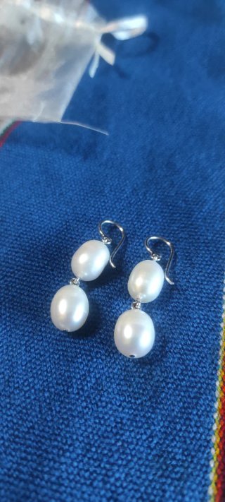 Pendientes Doble Perla Natural Plata