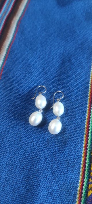 Pendientes Doble Perla Natural Plata