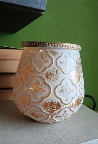 Portacandele in vetro bianco e oro