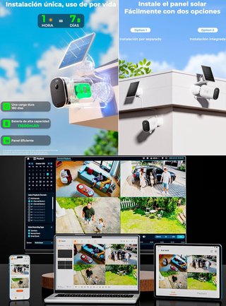 Kit 2 cámaras vigilancia 4K paneles solares + NVR