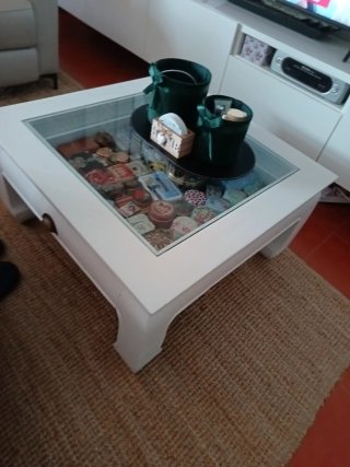Mesa centro cristal y terciopelo