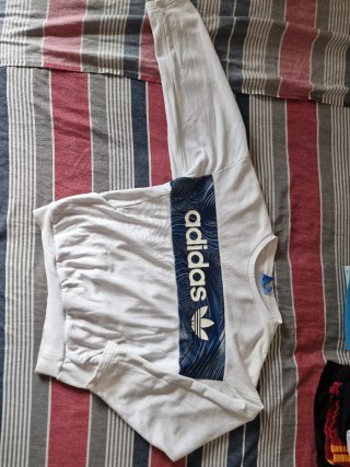 Felpa Adidas Originals Bianca e Blu Oversize M