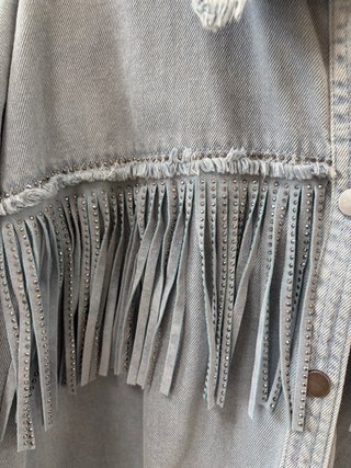 Chaqueta denim vaquera azul Zara flecos talla XS