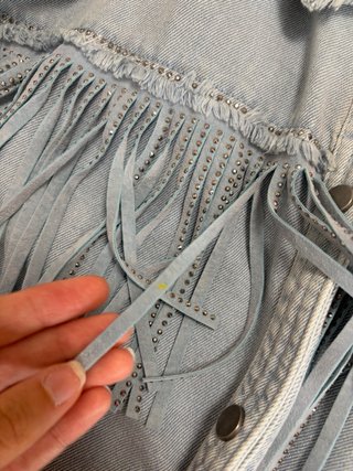 Chaqueta denim vaquera azul Zara flecos talla XS