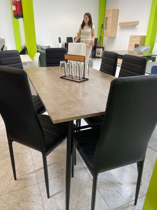 Comedor moderno 140 cm + 6 sillas negras