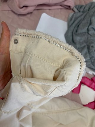 Chaqueta denim vaquera beige Zara flecos talla XS.