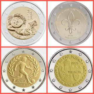 LOTE 15. 4 MONEDAS DE 2 EUROS SIN CIRCULAR
