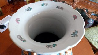 Jarrón Chino Porcelana Azul y Dorado