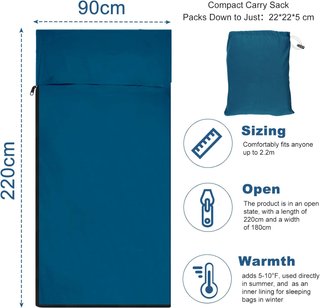 Saco de Dormir Verano 220 x 90 cm Azul Cremallera