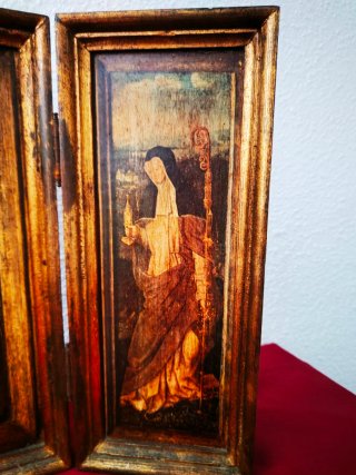 Tríptico Religioso Vintage Madera y Oro 58x34cm