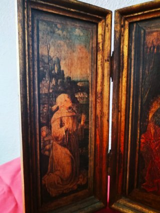 Tríptico Religioso Vintage Madera y Oro 58x34cm