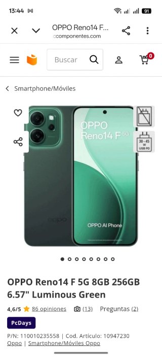 OPPO Reno14 F 5G 256GB Verde