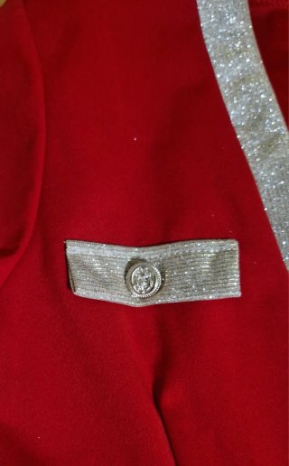 Vestito donna elegante rosso con dettagli oro