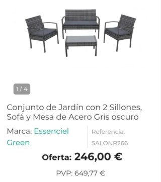 Conjunto de Jardín con 2 Sillones, Sofá y Mesa
