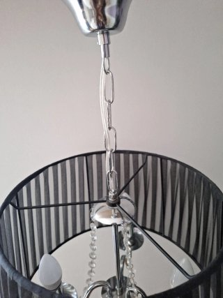 Lámpara colgante tela negra y cristal