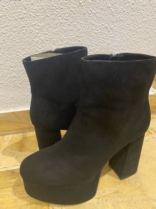 Botines Zara Ante Tacón Plataforma Negro