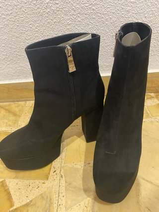 Botines Zara Ante Tacón Plataforma Negro