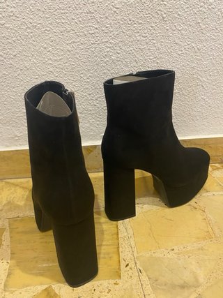 Botines Zara Ante Tacón Plataforma Negro