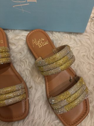 Sandalias Alma Blue Tacon Dorado y Plateado