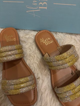 Sandalias Alma Blue Tacon Dorado y Plateado