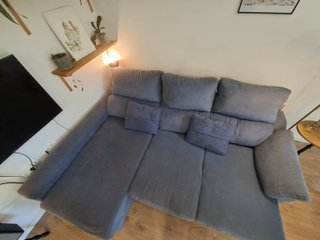 Sofá Chaise longue azul 3 plazas