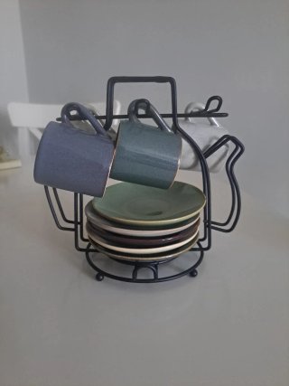 Juego de 6 tazas de café con soporte con regalo