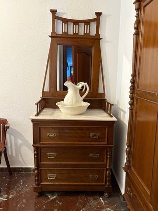 Mueble lavabo madera maciza espejo mármol