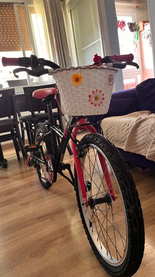 Bicicleta infantil negra y rosa