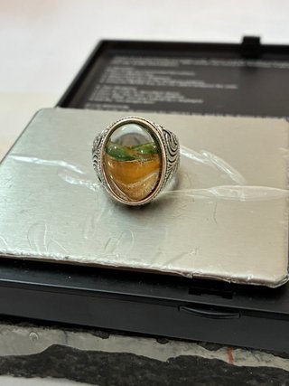 Anillo Acero Cristal Facetado Dibujo Mano