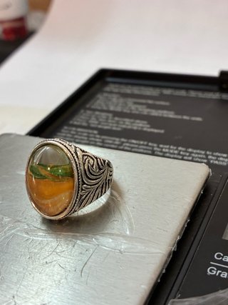 Anillo Acero Cristal Facetado Dibujo Mano