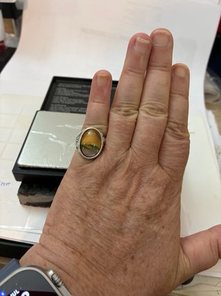Anillo Acero Cristal Facetado Dibujo Mano
