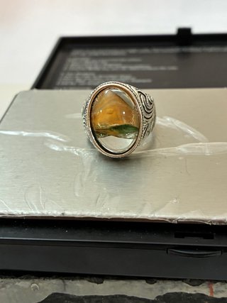 Anillo Acero Cristal Facetado Dibujo Mano