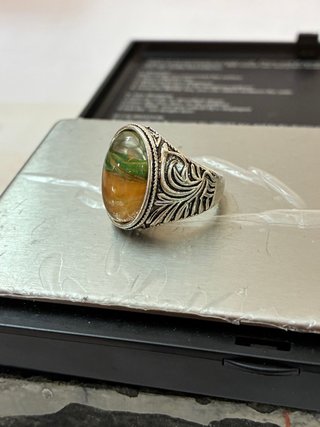 Anillo Acero Cristal Facetado Dibujo Mano