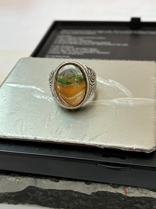 Anillo Acero Cristal Facetado Dibujo Mano
