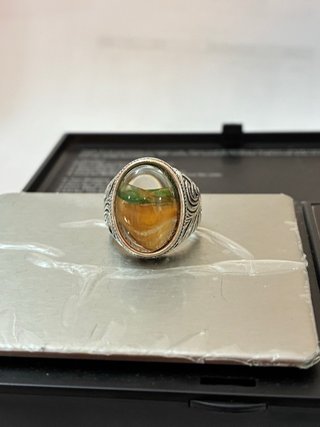 Anillo Acero Cristal Facetado Dibujo Mano