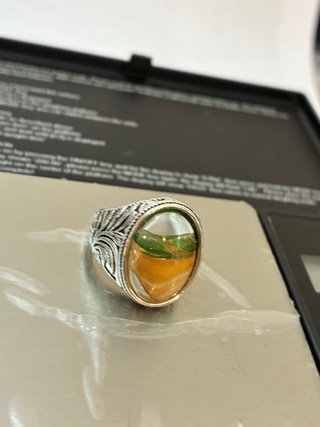 Anillo Acero Cristal Facetado Dibujo Mano