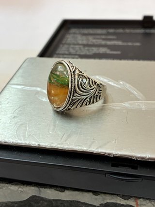 Anillo Acero Cristal Facetado Dibujo Mano
