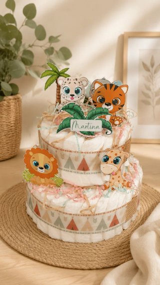 Tarta de pañales jungla baby.