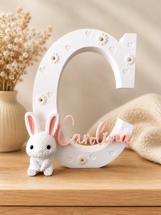 *PERSONALIZÁVEL*Letra C decorada com coelho e nome