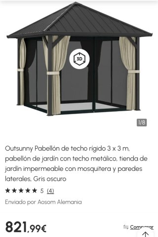 Pabellón de jardín Outsunny 3x3m