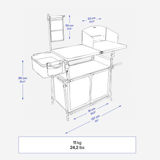 Mueble cocina camping XL, fregadero 10L, mampara y espacio