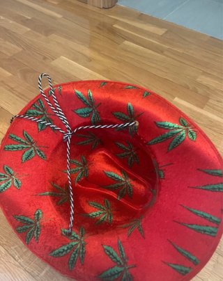 2 Sombreros Rojos con Hojas Verdes