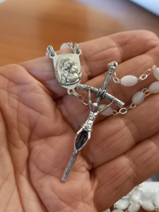 Rosario Papa Leone XIV Argento Bianco