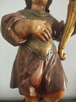 Talla madera antigua religiosa niño candelero