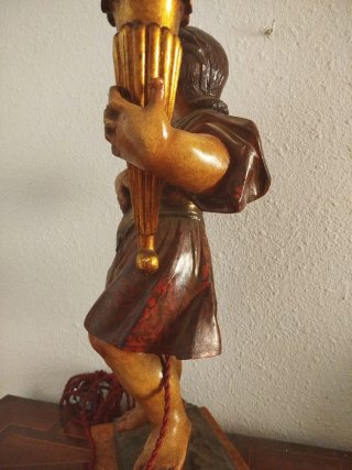 Talla madera antigua religiosa niño candelero