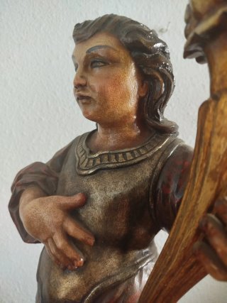 Talla madera antigua religiosa niño candelero