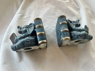 Coppia Fermalibri Vintage Elefanti Ceramica