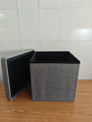 Caja / Puff Almacenaje Tela Gris