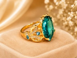 Anillo Acero Inoxidable Dorado y Turquesa