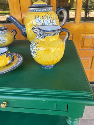 Juego de café de cerámica azul y amarillo